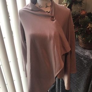 Bobeau One-Button Fleece Wrap Cardigan